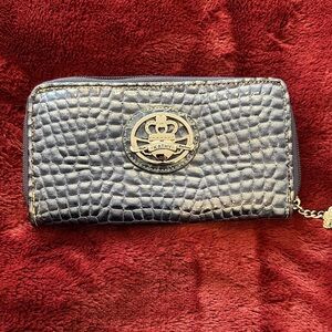 Kathy Van Zeeland Croc-Embossed Zip Around Wallet with Gold Crest